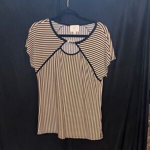 Black and Cream Asymmetrical Short Sleeve Blouse